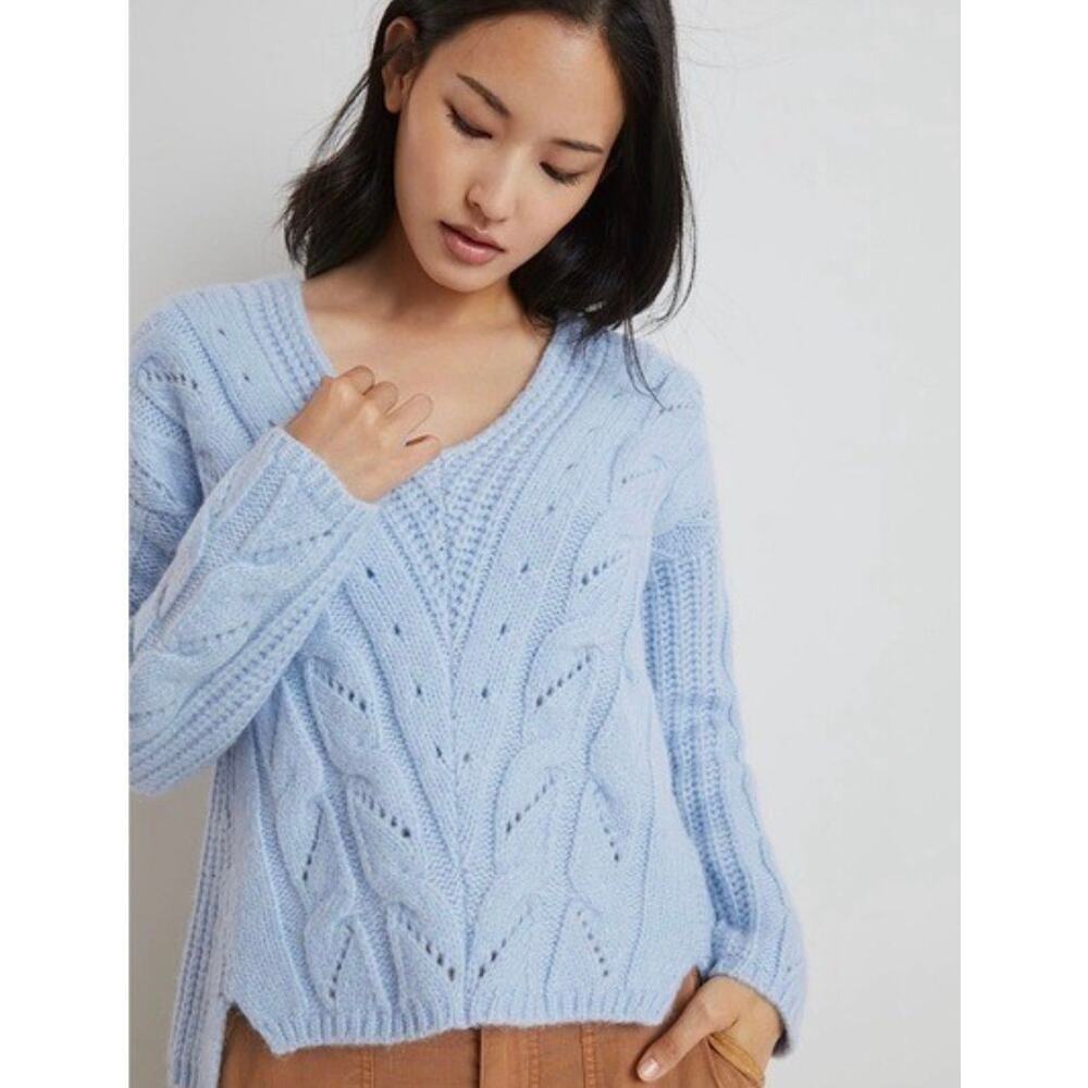Anthropologie Cable Knit Sky Blue Ramona Sweater, Size XS - Picture 3 of 7